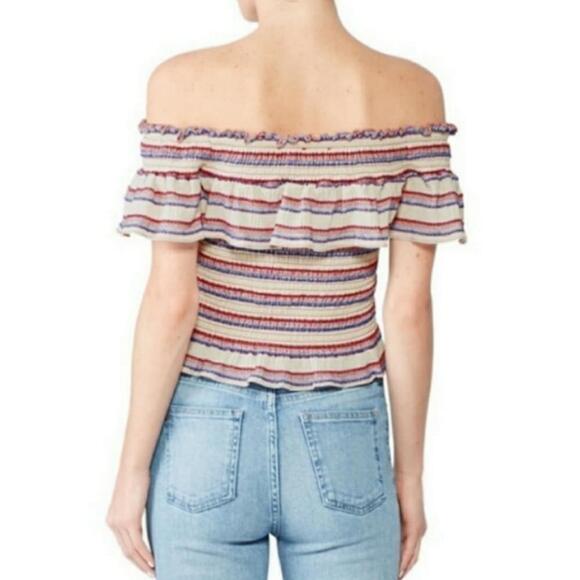 Parker Lizette Ruffle Off Shoulder Striped Top Large - Picture 2 of 6